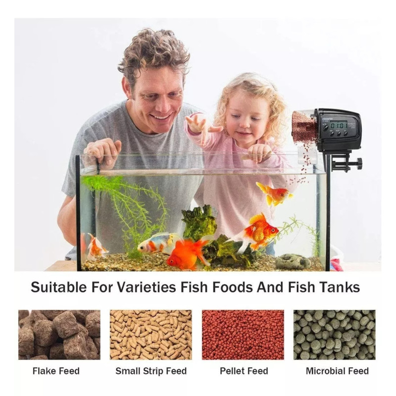 Dispensador Comida Tortugas Alimentador Automático Peces Akozon - Digital LCD, Temporizador, Para Acuarios Accesorio Acuario